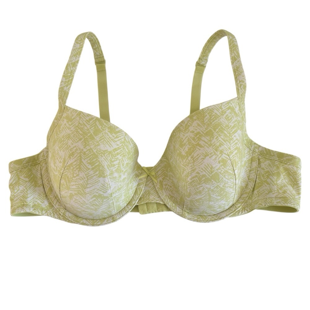 Cacique  Cotton T Shirt Bra Plus Size 44B Tropical Palm Print  spring Green